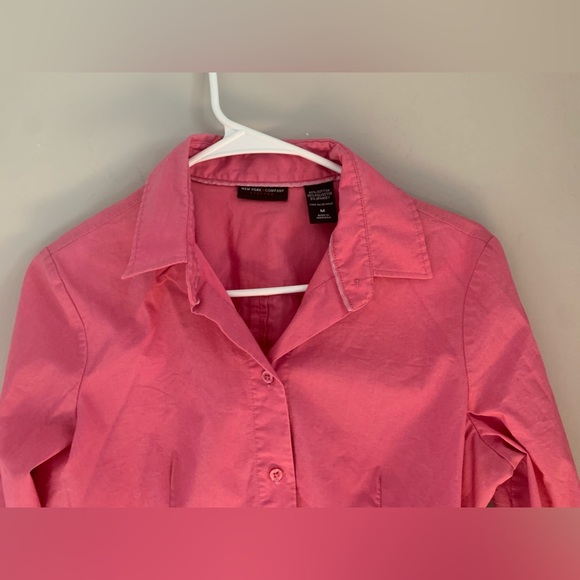 New York & Company  Pink  Button Down Shirt  Medium Spandex - Picture 2 of 4